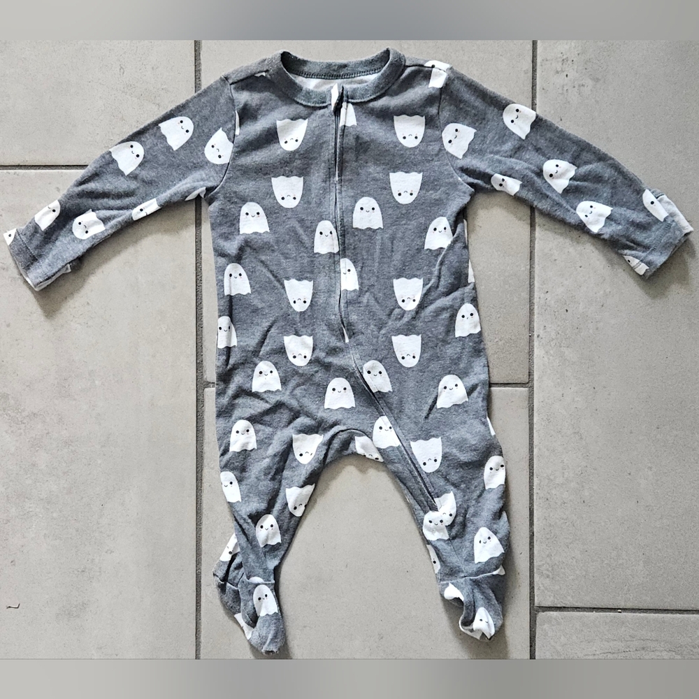 Old Navy Unisex Halloween Ghost 1 Way Zip Sleep And Play Footed Onesie - 3/6M